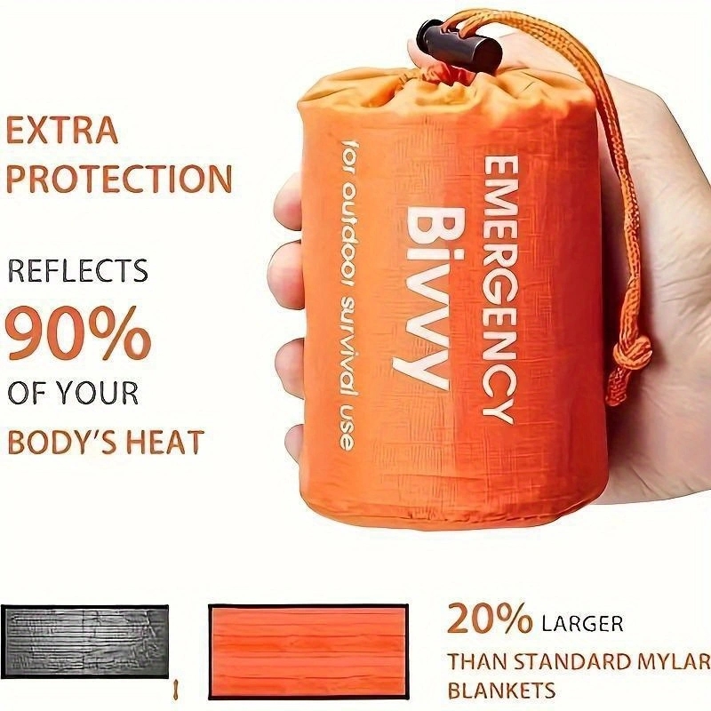 Outdoor Camping Activities For Adults - Multi-pack emergency sleeping bags, orange, drawstring