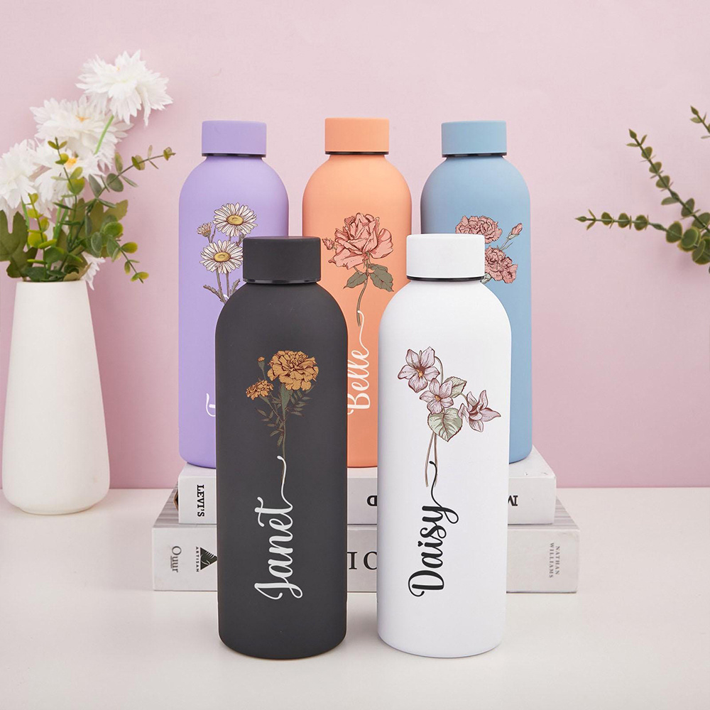 Vacuum Insulated Flask - Customized floral water bottle, Portable outdoor