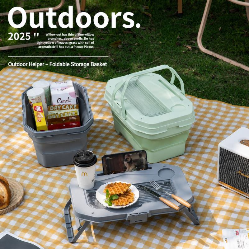 Outdoor Camping Bin - Large Capacity Foldable Storage Basket -