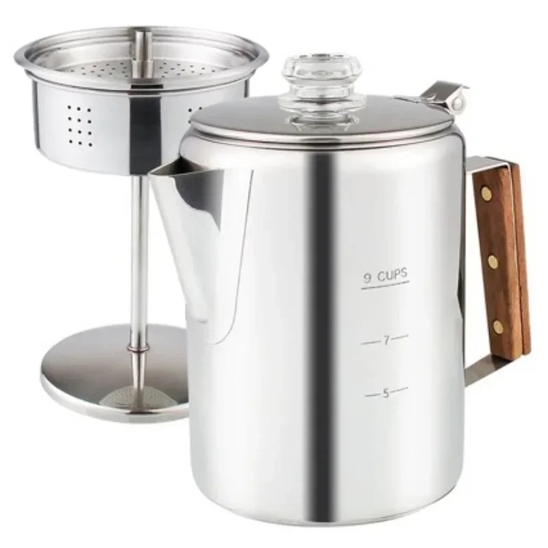 Camp Percolator Coffee - Stainless Steel Camping Coffee Percolator Wooden