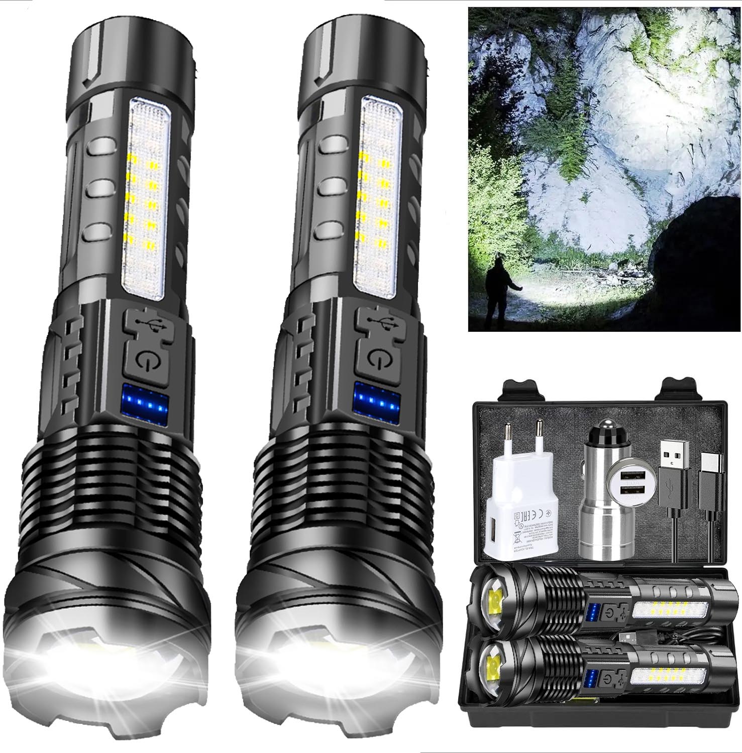 Camping Lantern - Powerful LED Flashlight Type C Rechargeable