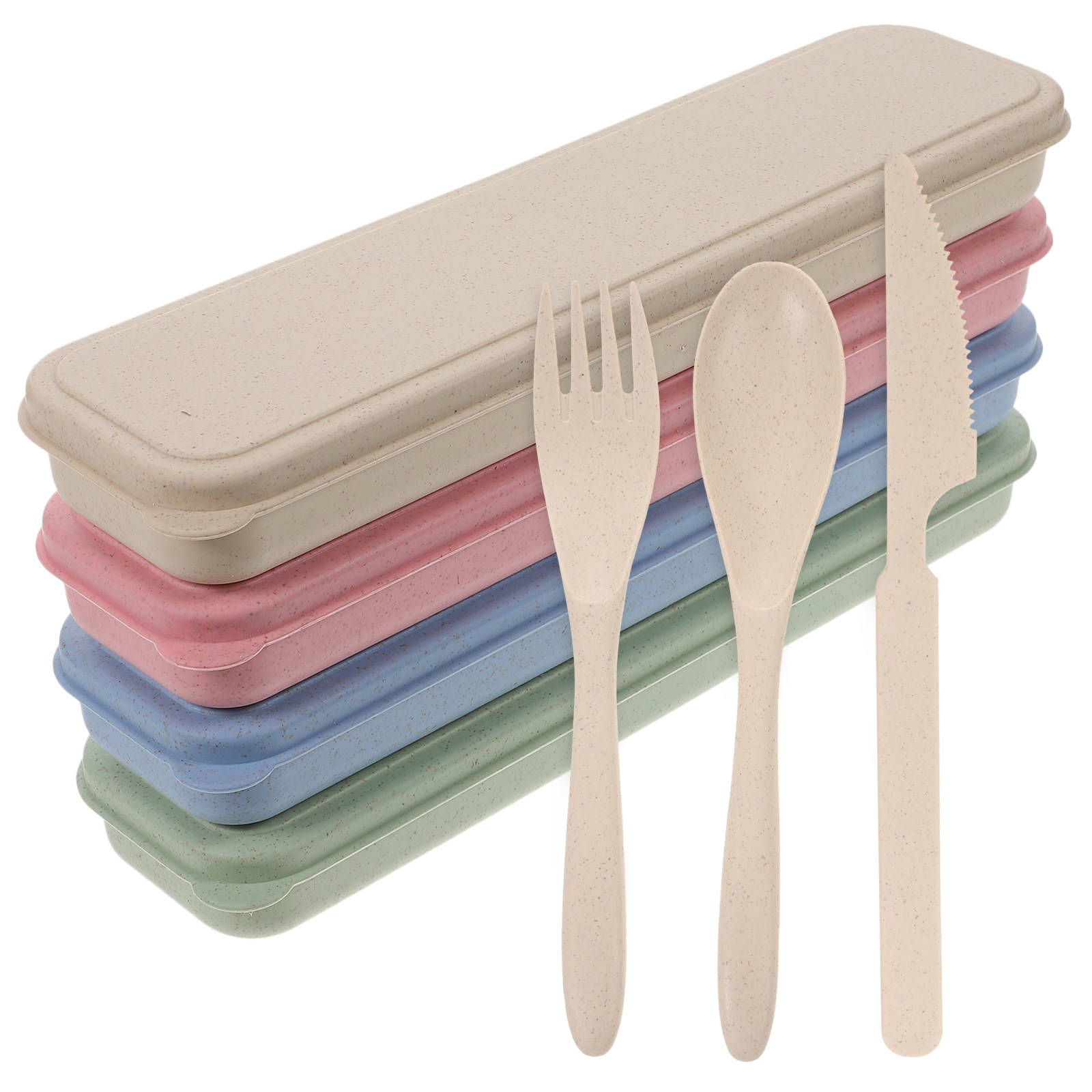 Outdoor Camping Utensils - 4Sets Portable Tableware Set with Case