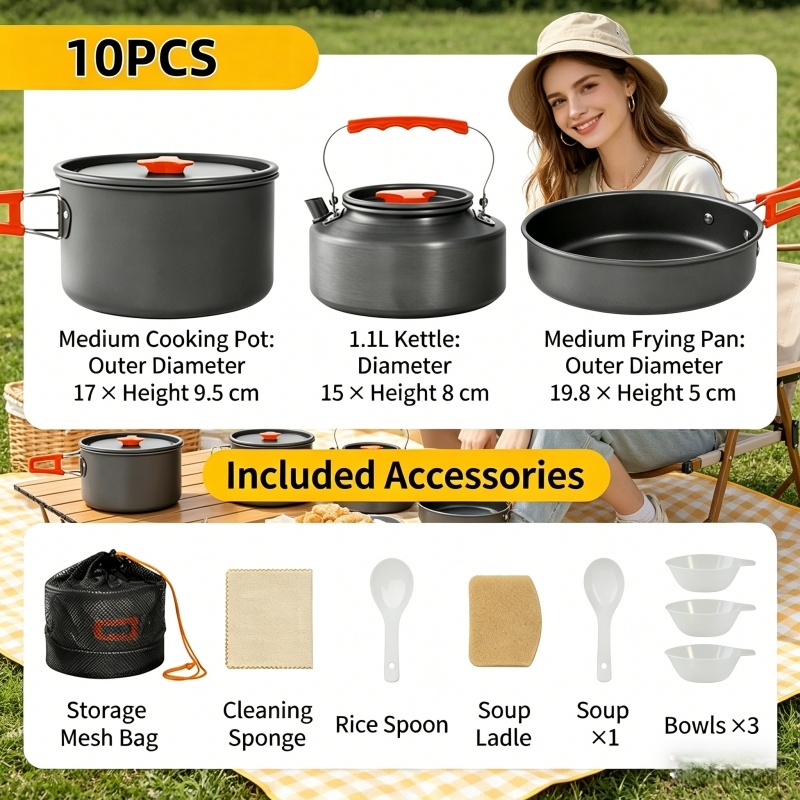 Outdoor Camping Kettle - Home Household Camping Cookware Set with
