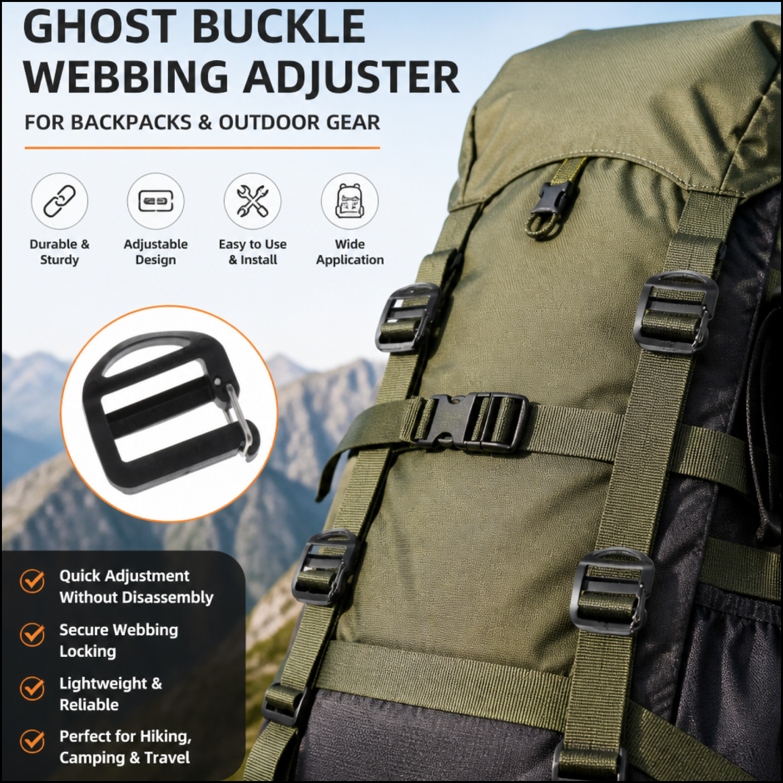 Camping Outdoor Clothing - 2/5 Pcs Ladder Lock Slider Backpack