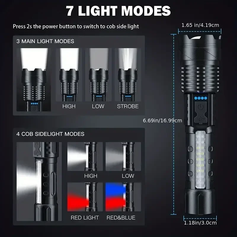 Powerful LED Flashlight Type C - Camping Lantern avaliação e preço
