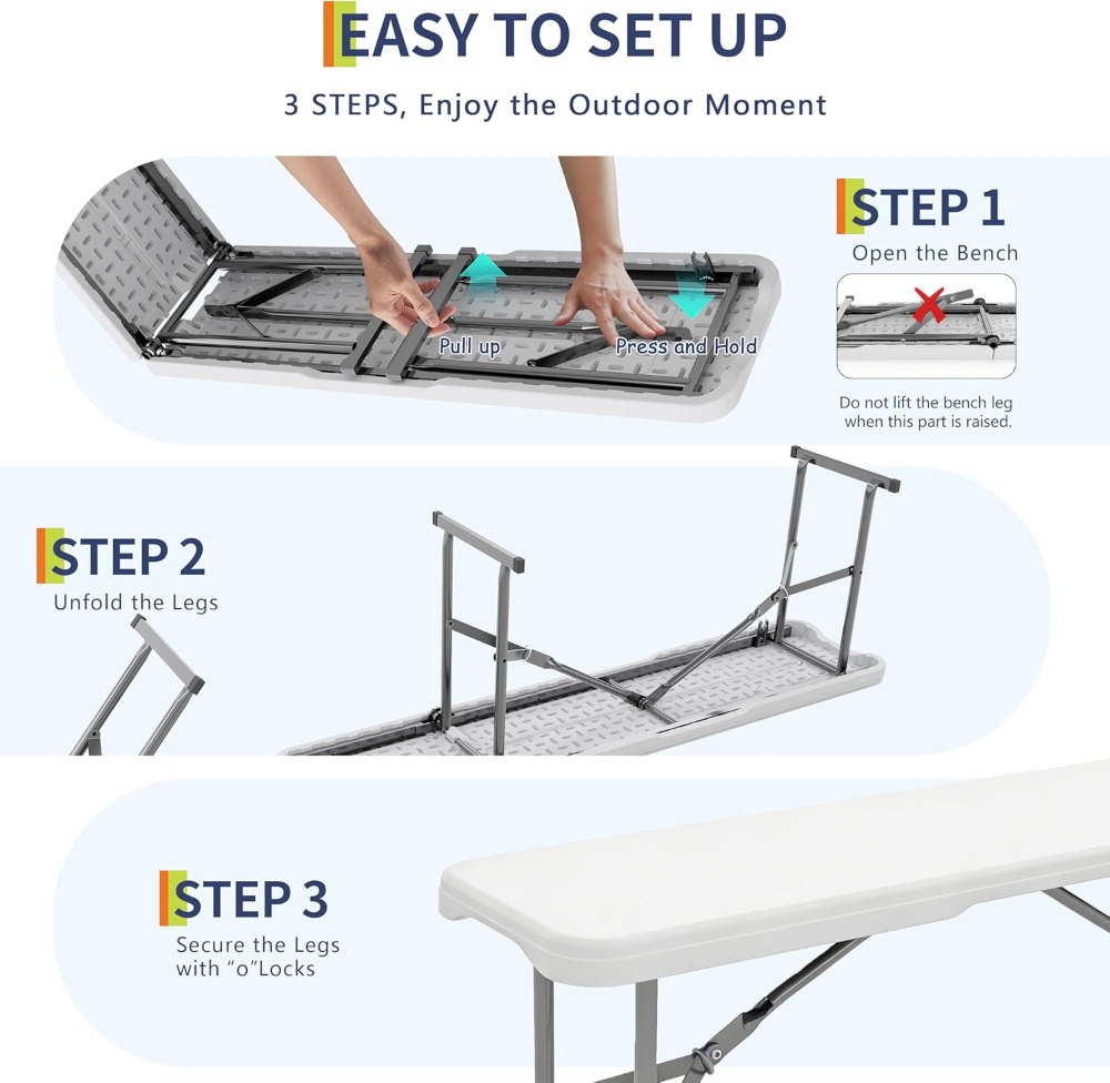 6FT Folding Bench 2 Pack, Port - Outdoor Activities In Camping avaliação e preço