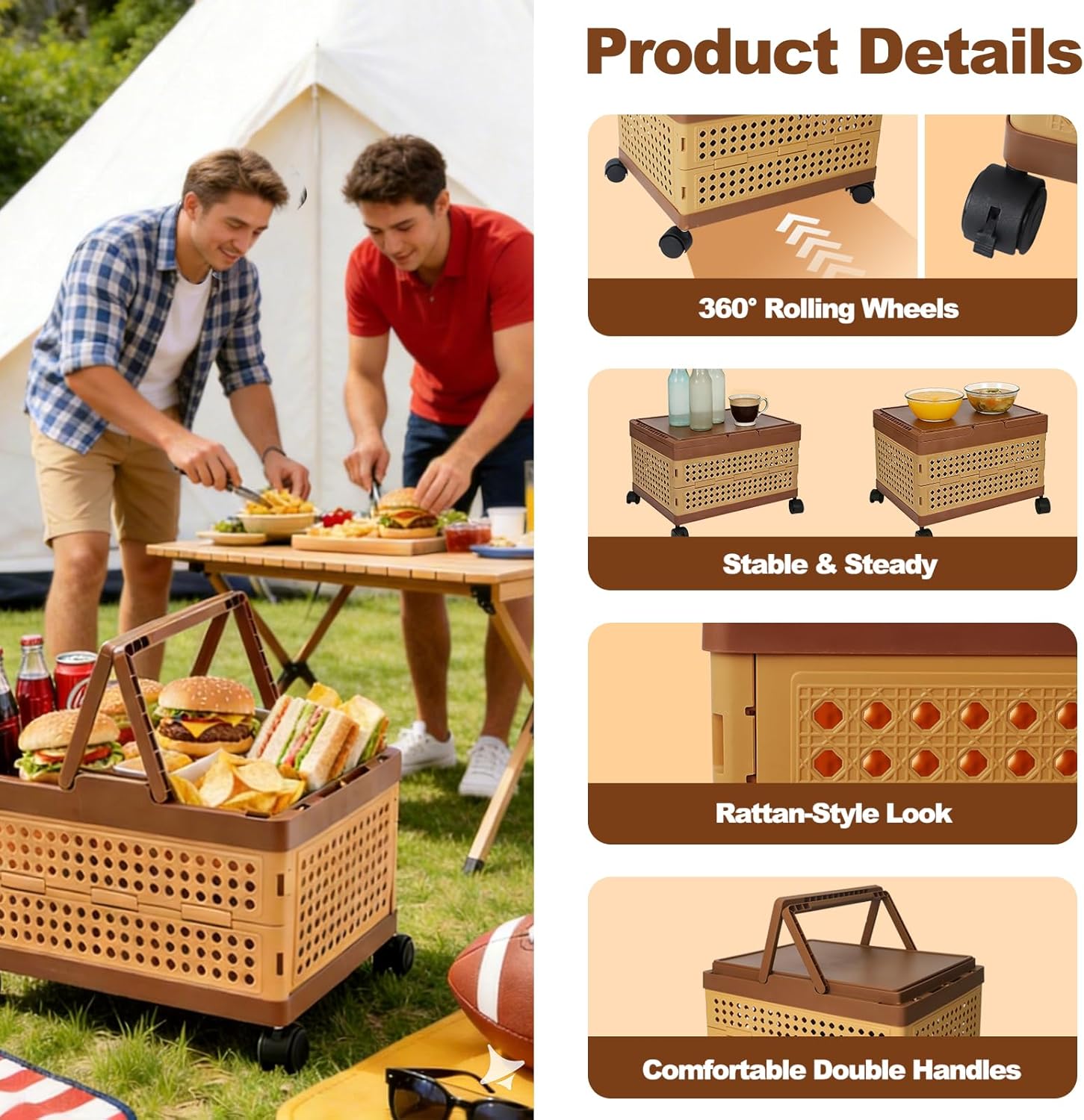 Picnic Basket with Wheels -32L - Outdoor Camping Bin avaliação e preço