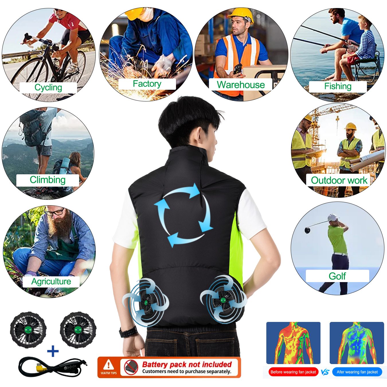 12V 5V USB Cooling Fan Vest Me - Outdoor Camping Ventilator avaliação e preço