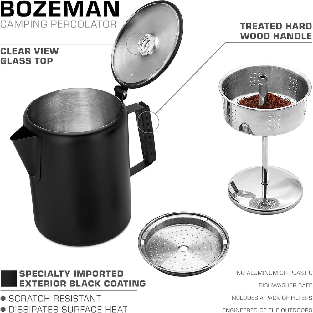 12-Cup Stainless Steel Percola - Camp Percolator Coffee avaliação e preço