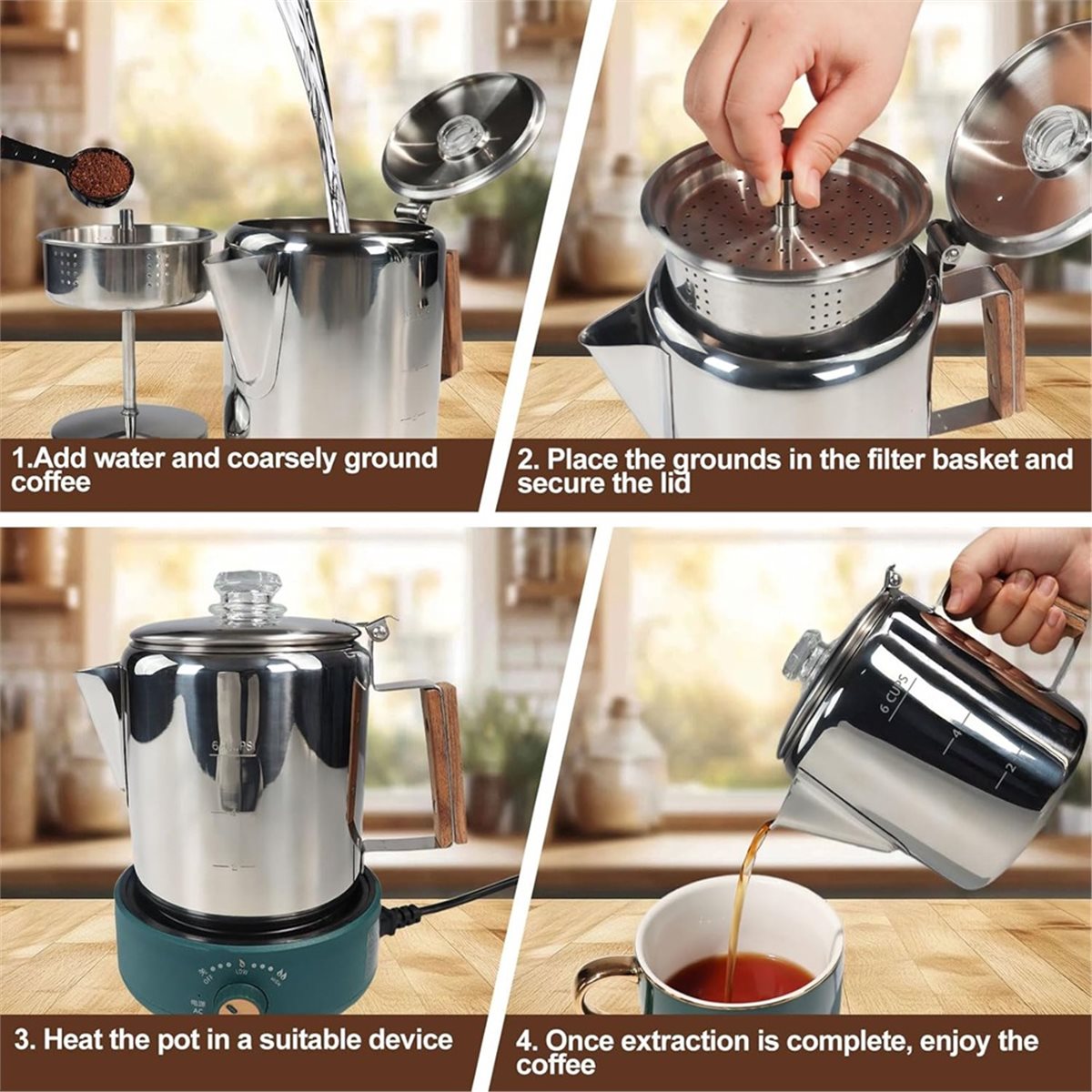 6 Cup Percolator 304 Stainless - Camp Percolator Coffee avaliação e preço