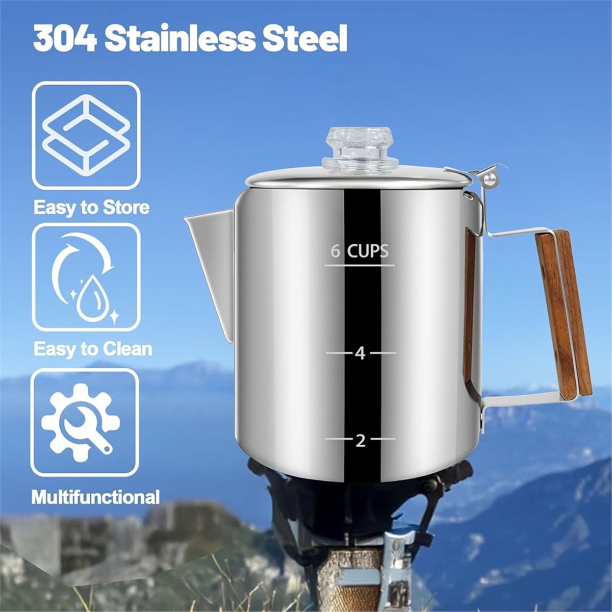 6 Cup Percolator 304 Stainless - Camp Percolator Coffee avaliação e preço